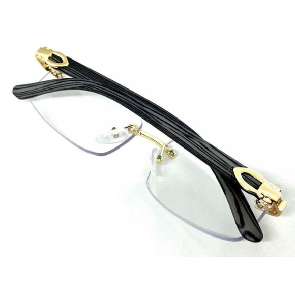 Men Classy Elegant Sophisticated Style Clear Lens Eye Glasses Gold Rimless Frame - Picture 3 of 8